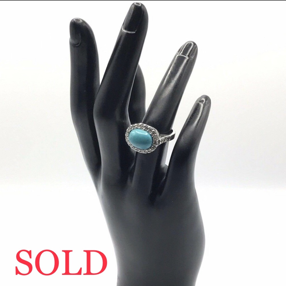 Vintage ESPO Joseph Esposito Sterling Silver Turquoise Ring Halo CZ 925 Size 6